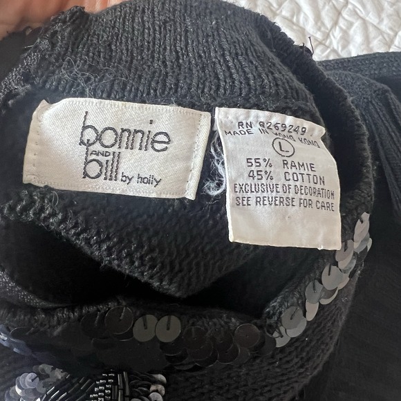 Vintage‎ Bonnie Bill Black Beaded Sweater Sz L Sequins Beads Whimsygoth Glam - Picture 9 of 9